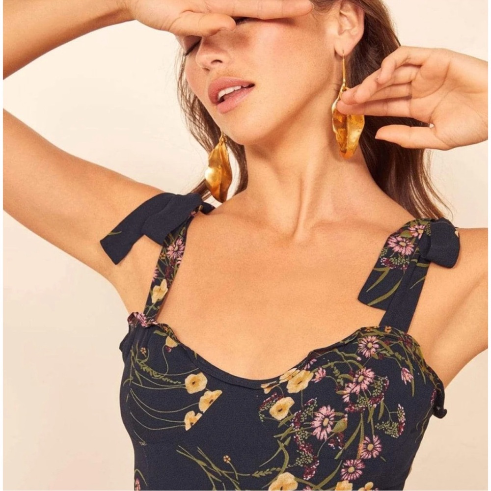 Reformation Navy Floral Tie-Shoulder Mini Dress - Picture 4 of 8